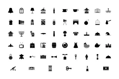 Vintage objects concept black color set solid style image Stock Illustration