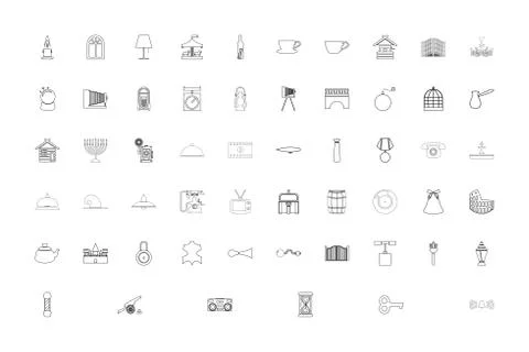 Vintage objects concept black color set outline style image Stock Illustration