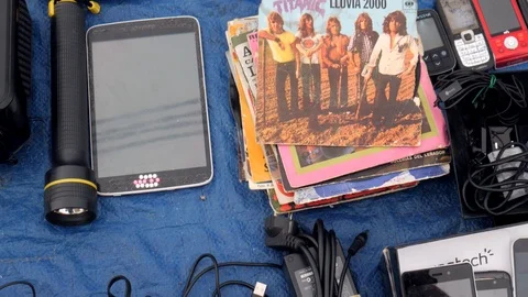 Vintage objects at flea market Stock Footage 116059881