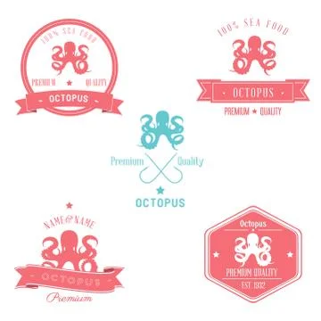 Vintage octopus badge set | editable EPS 10 vector illustration Stock Illustration