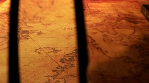 Vintage Old Map through the magnifying glass Stock Footage 57970504