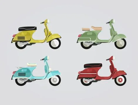 Vintage old scooter vector set Stock Illustration
