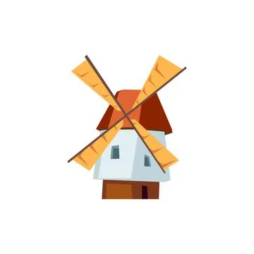 Vintage old windmill building, flat vector illustration isolated on white. Stock Illustration
