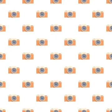 Vintage orange flat design camera seamless pattern 스톡 일러스트
