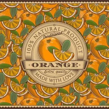 Vintage Orange Label On Seamless Pattern Stock Illustration