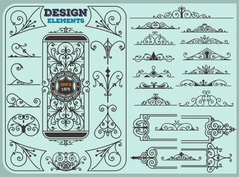 Vintage Ornaments Decorations Design Elements Stock Illustration
