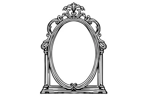 Vintage Ornate Mirror Vector Frame: Elegant Oval Design with Baroque and Stock Illustration