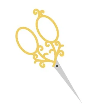 Vintage ornate scissors: vector flat illustration of gold decorative shears Stockillustratie