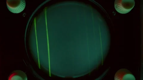 Vintage Oscilloscope Screen Showing Parallel Lines and Waveform Stock Footage 291926907