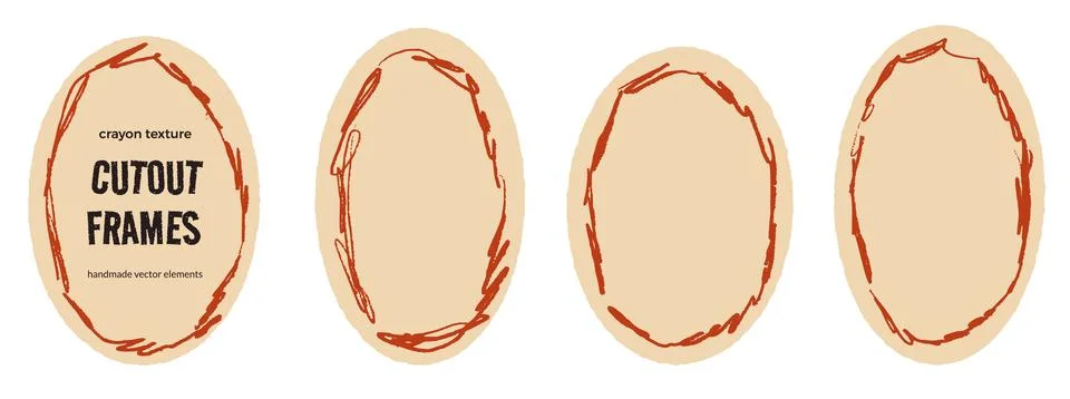 Vintage oval frames with rough crayon border on scrapbook paper cutout for promo Stock Illustration