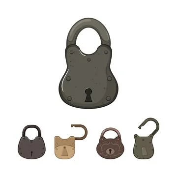 Vintage padlock collection providing security and protection icons Stock Illustration