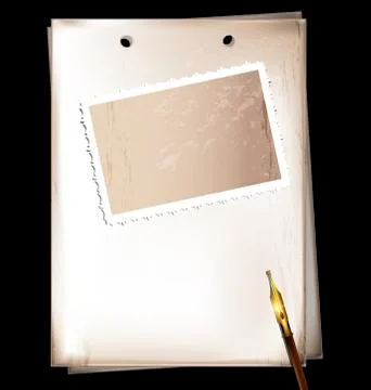 Vintage page with empty frame and pen Stock Illustration