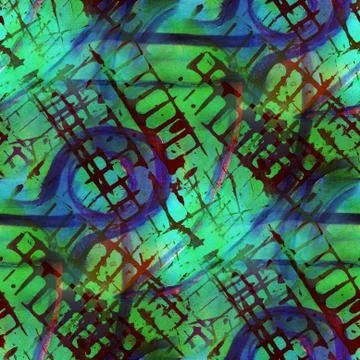 Vintage paint blue, green pattern design seamless watercolor tex Stock Illustration