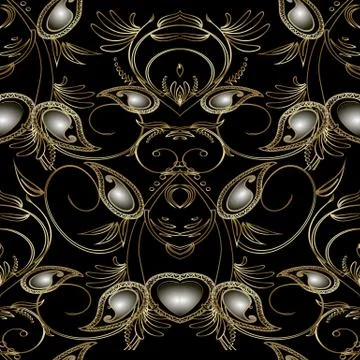 Vintage paisleys seamless pattern. Vector floral background. 3d paisley flowe Illustrazione stock