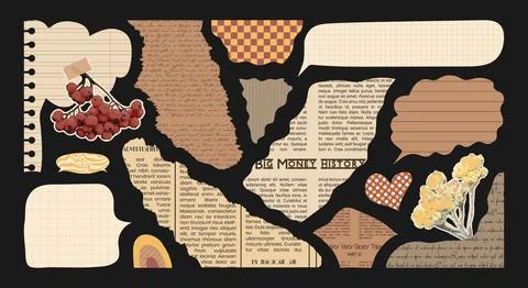 Vintage Paper cut elements for Scrapbook or Collages. Pieces Old Newspapers.. Stock Illustration