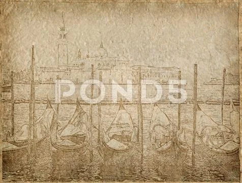 Vintage paper with gondola in venice Stock Photos