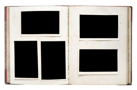 Vintage paper objects, book with empty photo frames Stock Photos