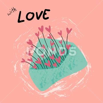 Vintage pastel blue envelope love with hearts grass Stock Illustration