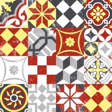 Vintage patchwork seamless pattern mosaic tile イラスト素材