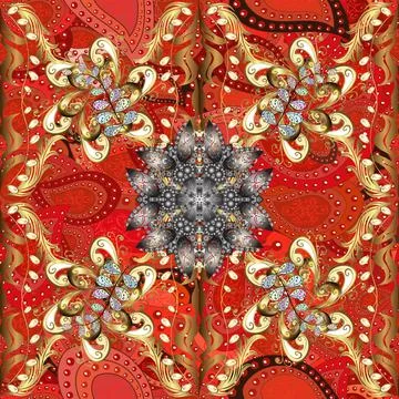 Vintage pattern with arabesques. Seamless. Traditional classic on orange, brown Stock Illustration