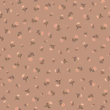 Vintage pattern chamomile flowers on brown background. Fashionable print fo.. Illustrazione stock