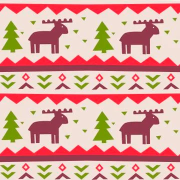 Vintage pattern deer, flat seamless pattern. Background, wallpaper. Stock Illustration
