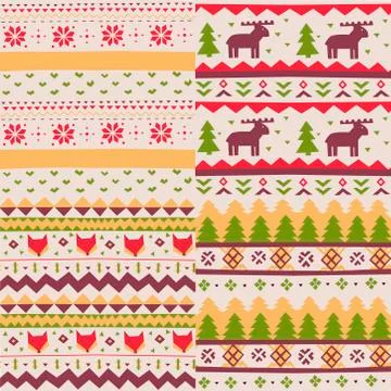Vintage pattern deer, flat seamless pattern set. Background, wallpaper. Stock Illustration