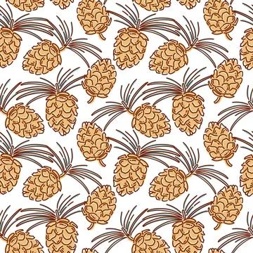 Vintage pattern features beautifully illustrated cones intertwined with charming Stock Illustration