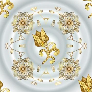 Vintage pattern on a gray and neutral colors with golden elements. Vector illust 스톡 일러스트