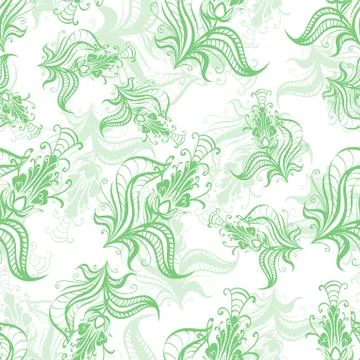 Vintage pattern of green spring flowers Stock Illustration