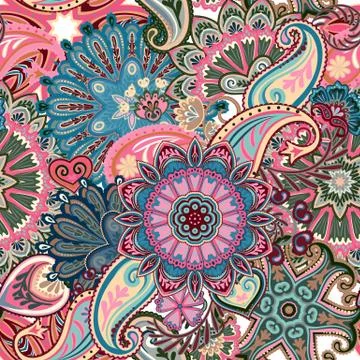 Vintage pattern in indian batik style. Floral vector background 스톡 일러스트