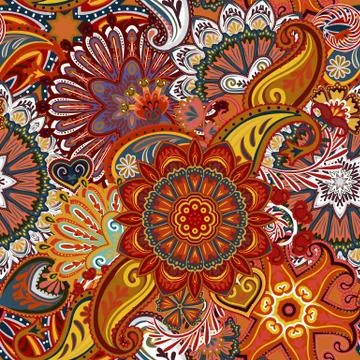 Vintage pattern in indian batik style. Floral vector background Stock Illustration