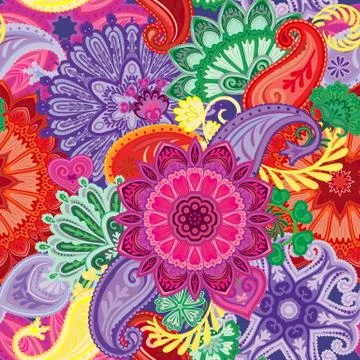 Vintage pattern in indian batik style. Floral vector background Stock Illustration