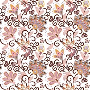 Vintage pattern in indian batik style. Floral hand draw vector background Stock Illustration