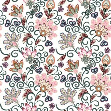 Vintage pattern in indian batik style. Floral hand draw vector background Stock Illustration