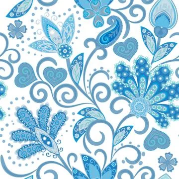 Vintage pattern in indian batik style. Floral hand draw vector background. Blue Illustrazione stock