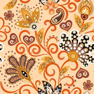 Vintage pattern in indian batik style. Floral hand draw vector background Stock Illustration