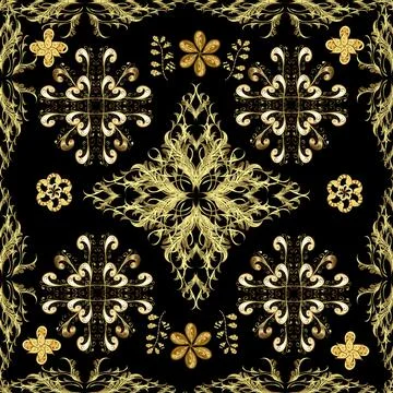 Vintage pattern on neutral, yellow and black colors with golden elements. Christ Stock Illustration