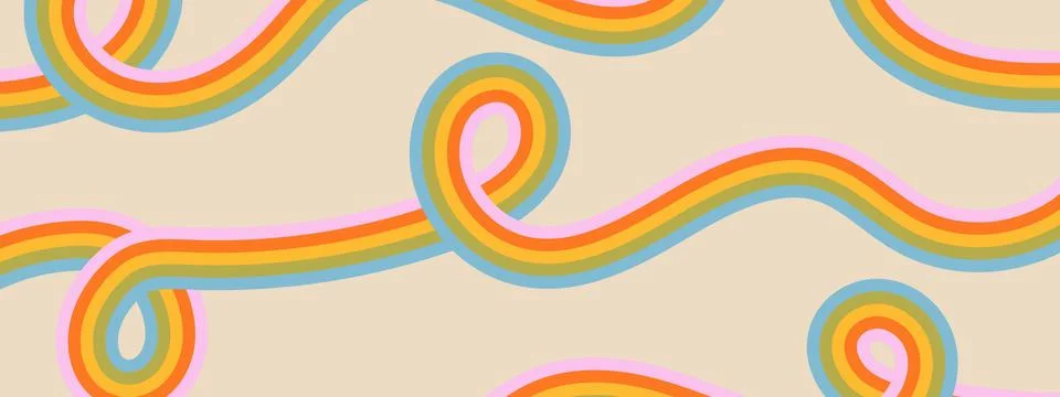 Vintage pattern with rainbow stripes. Retro 60s style background with groov.. Stock Illustration