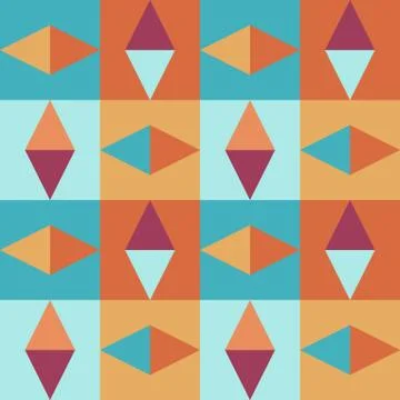 Vintage pattern with squares and triangles in warm and cold colors 스톡 일러스트