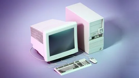 Vintage PC standing on gray background. 3D illustration Stock Illustration
