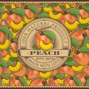 Vintage Peach Label On Seamless Pattern Illustrazione stock