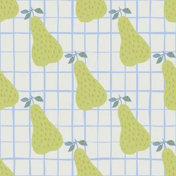 Vintage pears seamless pattern on line background. Juicy fruit wallpaper. Vec Illustrazione stock