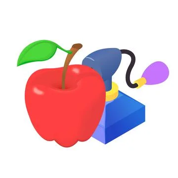 Vintage perfume icon isometric vector. Beautiful bottle of perfume and red apple Stock-Illustration