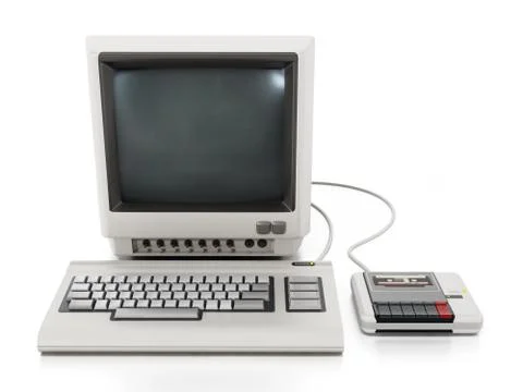 Vintage personal computer with cassette reader. 3D illustration Stock Illustration