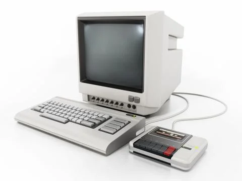 Vintage personal computer with cassette reader. 3D illustration Stock Illustration
