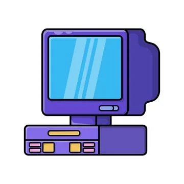 Vintage personal computer with cpu and monitor. Old style retro technology .. Stock Illustration