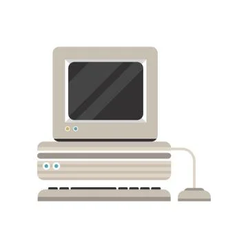 Vintage personal computer with keyboard vector Illustration on a white Ilustración de archivo