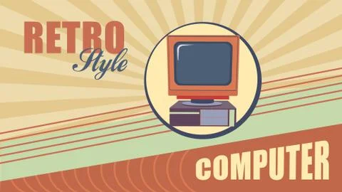 Vintage personal computer. An old colored pc in retro style monitor. Stock Illustration