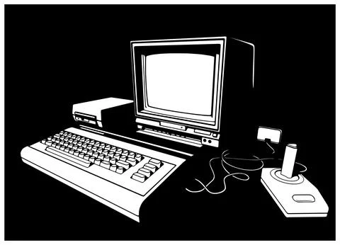Vintage personal computer system illustration Stock Illustration